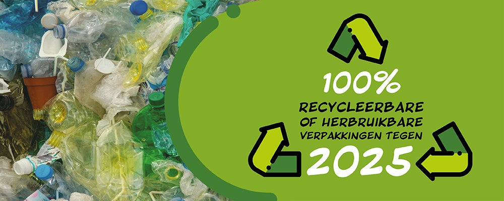 100% recycleerbare of herbruikbare verpakkingen tegen 2025
